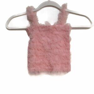 Twirl & Co Girls Pink Tank Top Solid Fluffy Chiffon Lace Sleeveless Pullover 2T